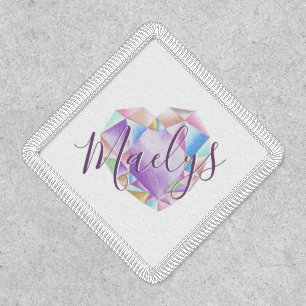 Your Name Here Cute Pastel Rainbow Heart Diamond Patch