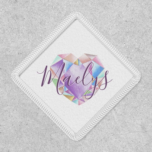   Your Name Here Cute Pastel Rainbow Heart Diamond Patch (Front)