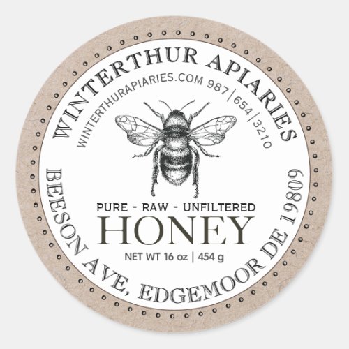 Your Name Here Editable Kraft Honey Jar Bee Label