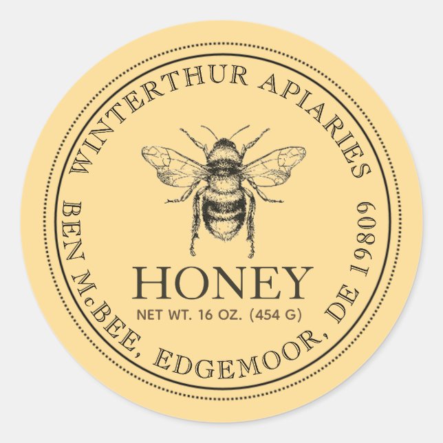 Your Name Here Editable White Honey Jar Bee Label (Front)