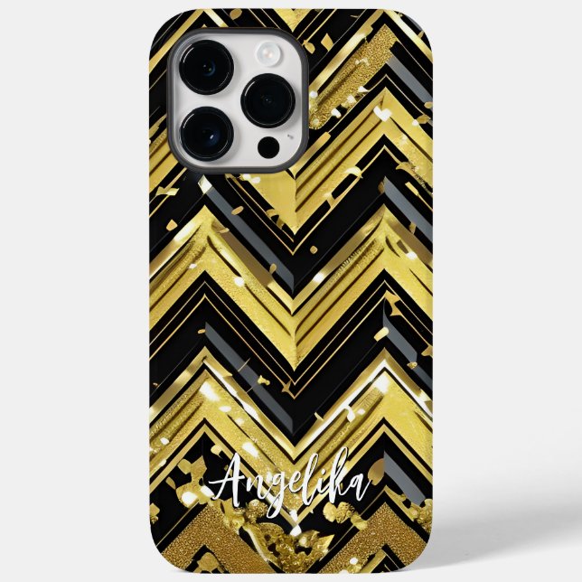 Your Name Here in Chevron Black and Gold Case-Mate iPhone Case (Back)