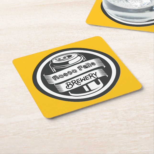 Your Name Here Logo Brewery Theme Square Paper Coaster (Angled)