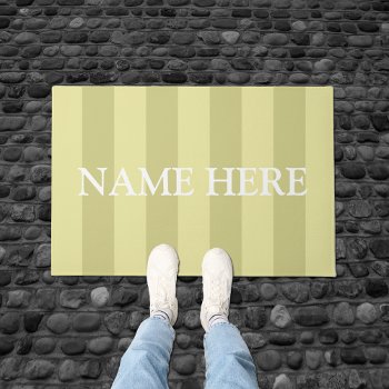 Your Name Here Pale Yellow Striped Pattern Doormat by machomedesigns at Zazzle