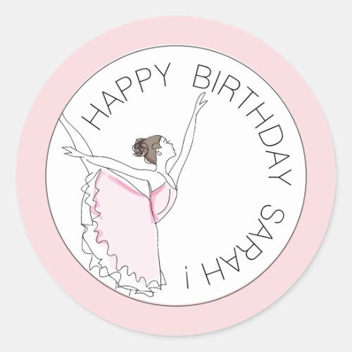 Your Name Here Pink Ballerina Happy Birthday Classic Round Sticker