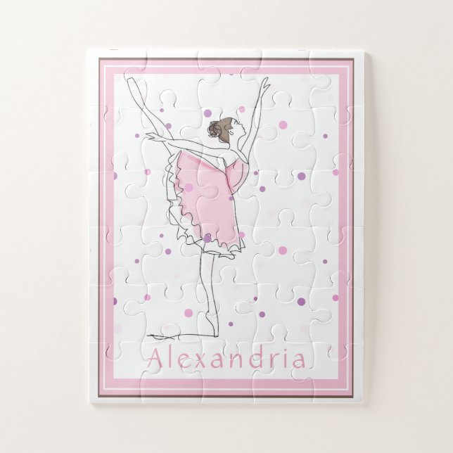 Your Name Here Pink Ballerina Polka Dot Puzzle (Vertical)