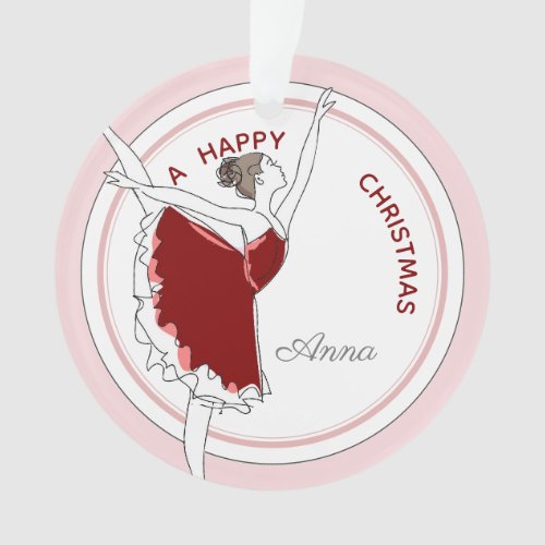 Your Name Here Red Ballerina Christmas Bow Ornament