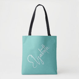 Your Name Here Teal &amp; Pink Double Sided Script Tote Bag