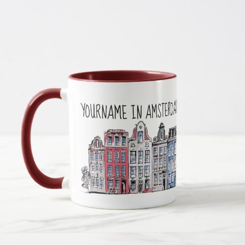 Your Name in Amsterdam Waterfront Damrak Buildings Mug