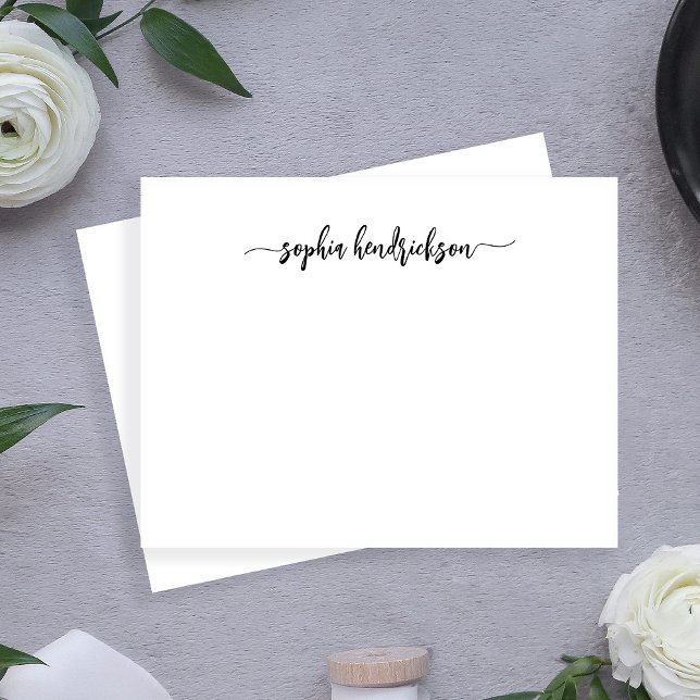 Your Name in Modern Script | Black and White Note Card (Minimalist note cards with modern script)