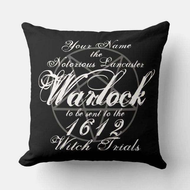 Your Name in Notorious Warlock Witch Trials Gothic Throw Pillow (Front)