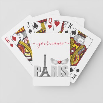 Your Name In Paris Eiffel Tower Heart Angel Wings Playing Cards by BCMonogramMe at Zazzle