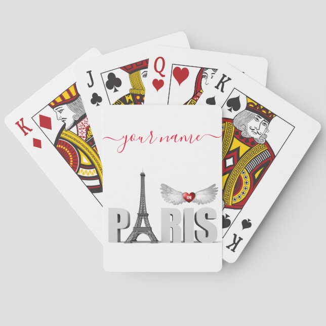 Your Name in Paris Eiffel Tower Heart Angel Wings Poker Cards (Back)