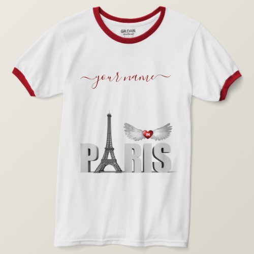 Your Name in Paris Eiffel Tower Heart Angel Wings T_Shirt