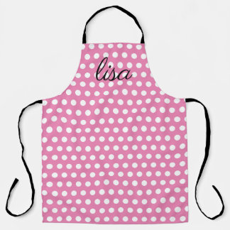 your name in pink and white dots trendy pattern apron