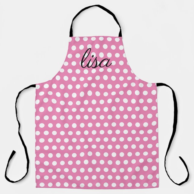 your name in pink and white dots trendy pattern apron (Front)