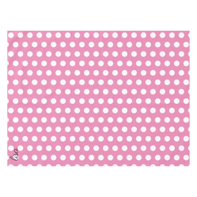 your name in pink and white dots trendy pattern tablecloth (Front (Horizontal))