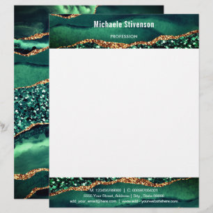 Your Name Info Letterhead Agate Green Gold Glitter