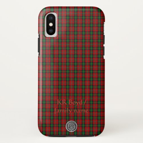 Your name  initials on Boyd Clan Family Tartan iPhone X Case