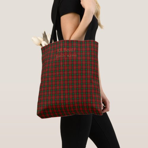 Your name  initials on Boyd Clan Family Tartan Tote Bag