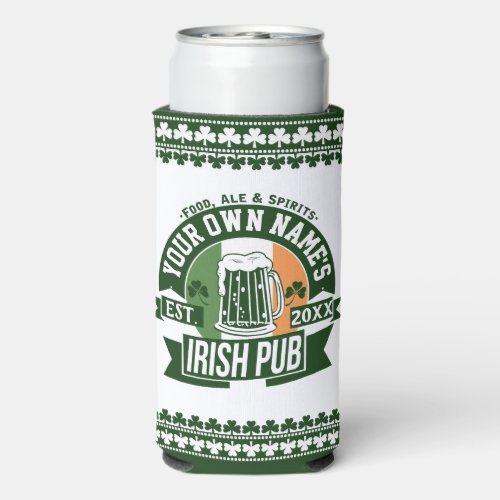 Your Name Irish Pub  Monogram Irish Bar Seltzer Can Cooler