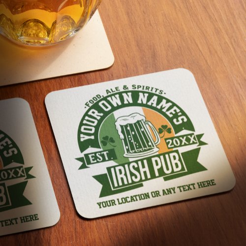 Your Name Irish Pub  Personalized St Patricks Day Square Paper Coaster
