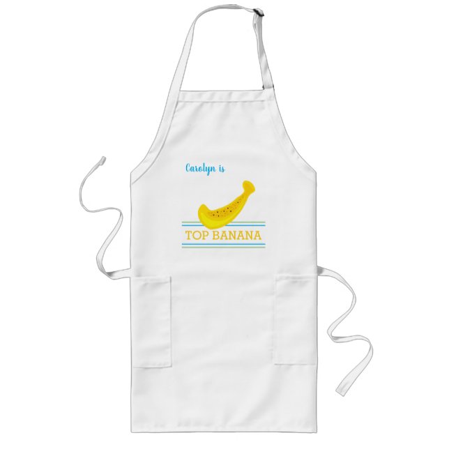 Your name is, TOP BANANA, fun, stripes, cute Long Apron (Front)