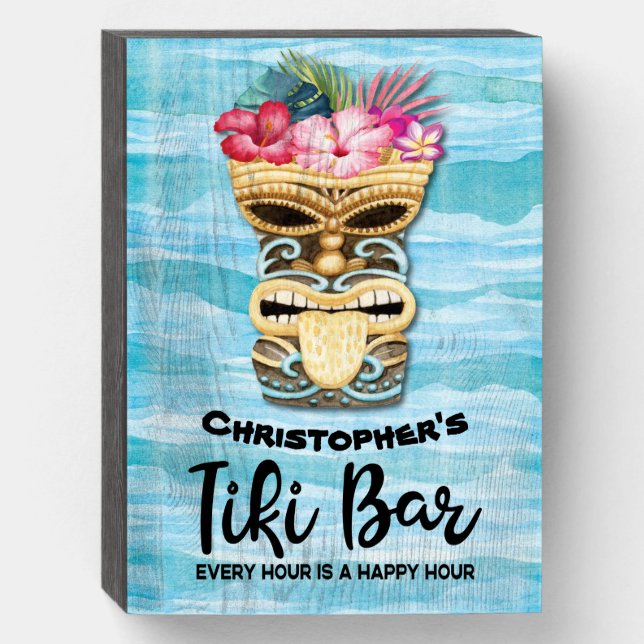 Your Name Island Tiki Bar Wooden Box Sign (Front Vertical)
