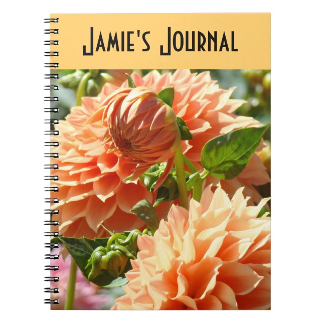 Your Name Journal notebook Orange Dahlia Flowers (Front)