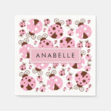 Your Name - Ladybugs, Ladybirds - Pink Brown Napkins