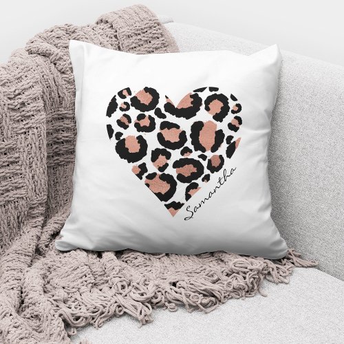 Your Name Leopard Cheetah Pattern Heart  Throw Pillow