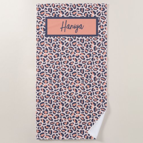 Your Name Leopard Predator Animal Pink Peach Color Beach Towel