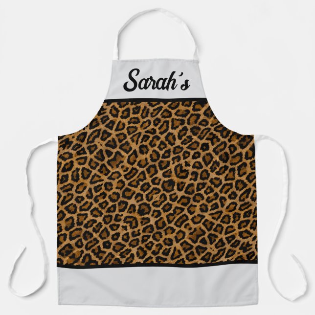 YOUR NAME Leopard Print Apron (Front)