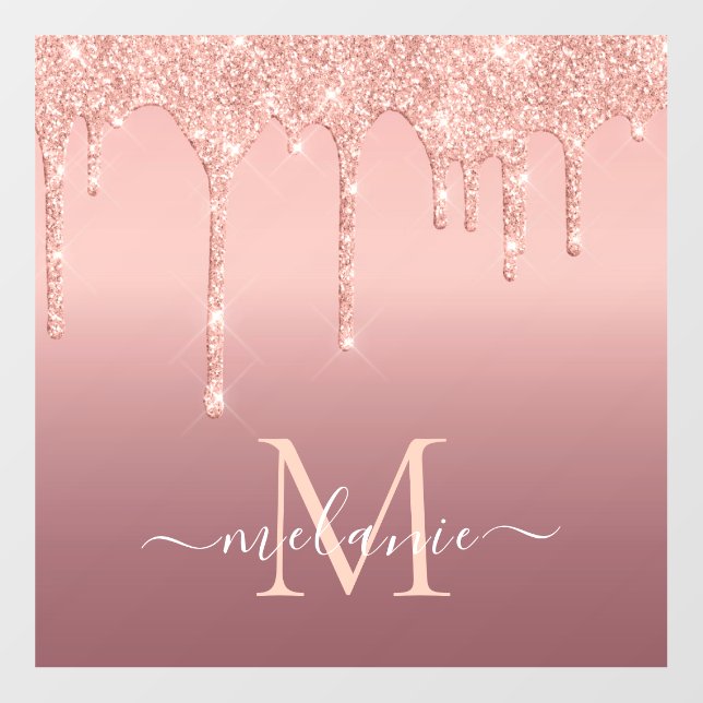 Your Name Letter Rose Gold Blush Drips Wall Decal (Front)