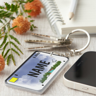 Your Name License Plate Blue Skies Keychain