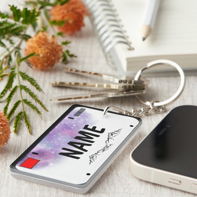 Your Name License Plate Starry Skies Keychain (Front Right)