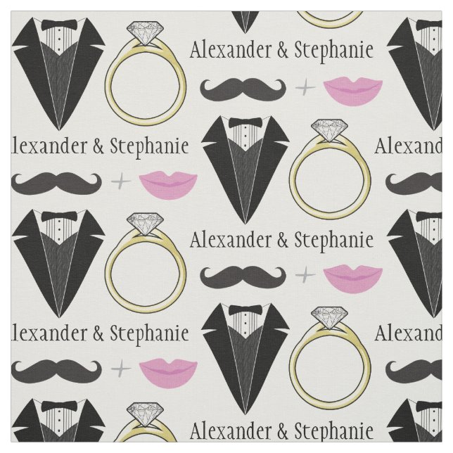 Your Name Lips Mustache Ring Tuxedo Wedding Fabric (Swatch)