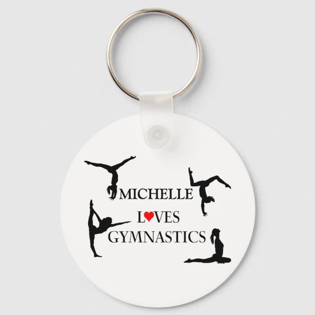 "YOUR NAME" Loves Gymnastics Keychain (Front)