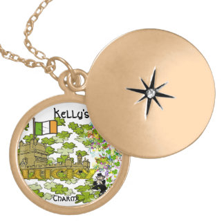 Your Name Lucky Irish Flag Castle Charm Necklace