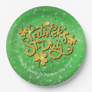 Your Name Message St Patricks Day Gold Shamrock Paper Plates