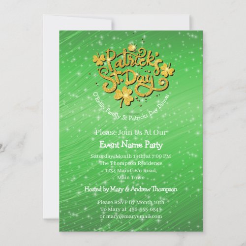 Your Name Message St Patricks Day Green Shamrock Invitation