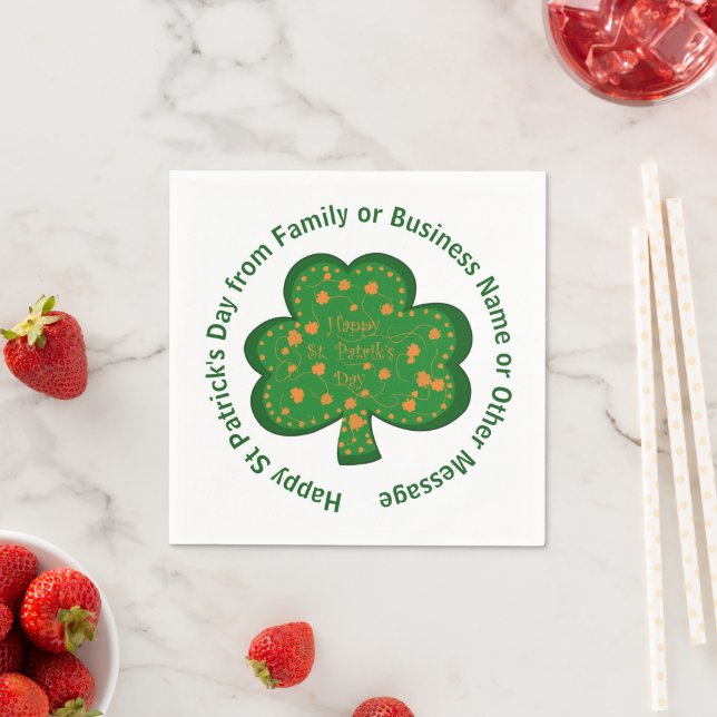 Your Name Message St Patricks Day Green Shamrock Napkins (Insitu)