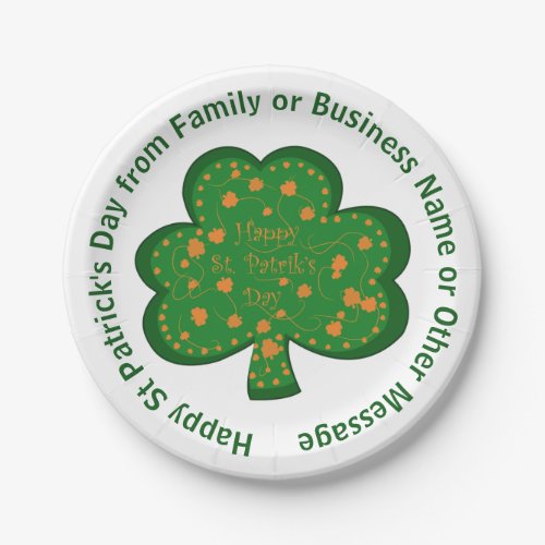 Your Name Message St Patricks Day Green Shamrock Paper Plates