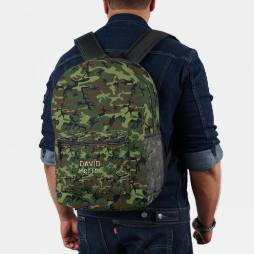 Your Name Military Green Camouflage Hide Me Quote Printed Backpack