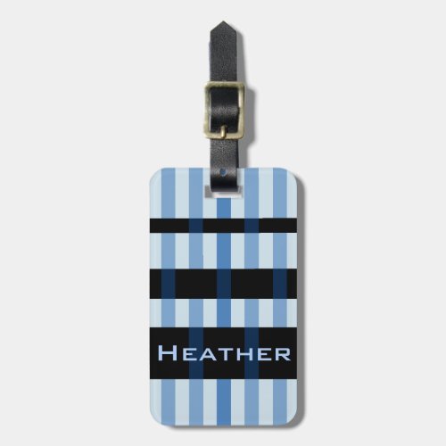 Your Name  Modern Blue Black Weaving Stripes Luggage Tag