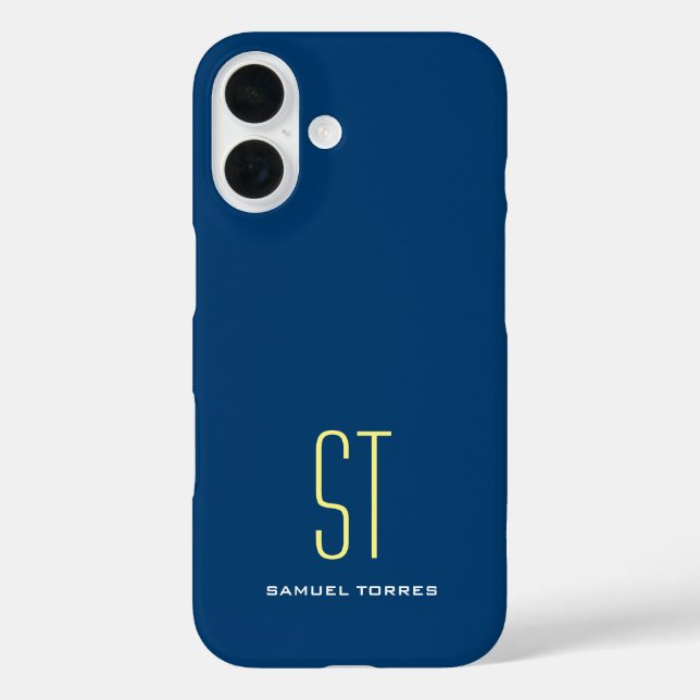 Your name modern plain simple blue yellow monogram Case-Mate iPhone case (Back)
