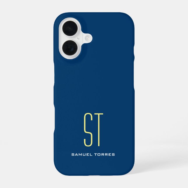 Your name modern plain simple blue yellow monogram iphone case (Back)
