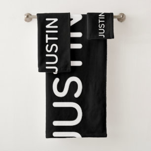 Your Name Modern Typeface on Black Bath Towel
