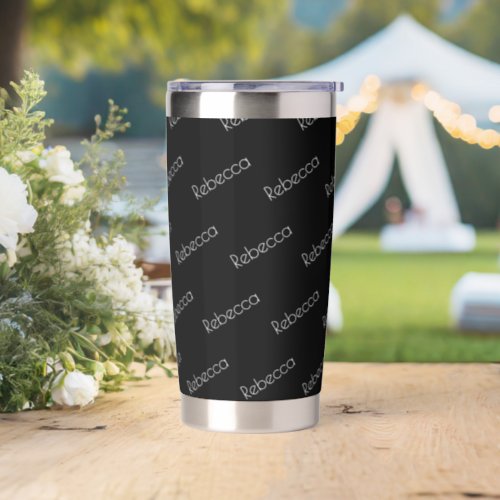Your Name  Modern White Typeface on Black Insulated Tumbler
