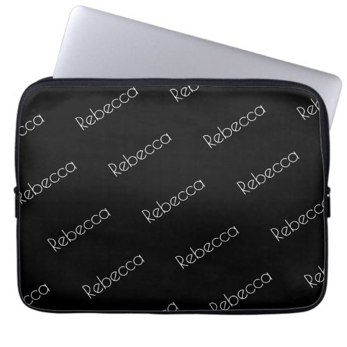 Your Name  Modern White Typeface on Black Laptop Sleeve