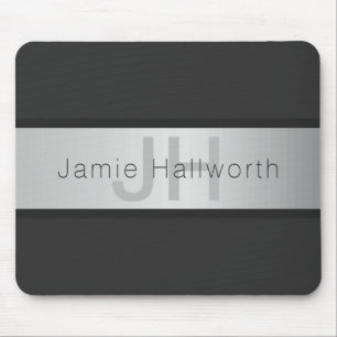 Your Name & Monogram Grays & Faux Silver Look Mouse Pad